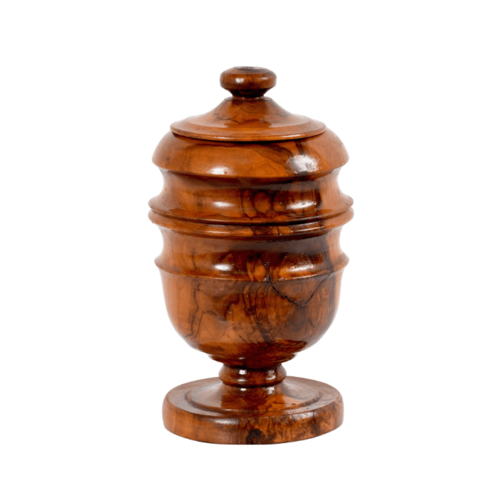 Antique Vase Made of Olivewood Turned with Cap, Olivewood 19th Century