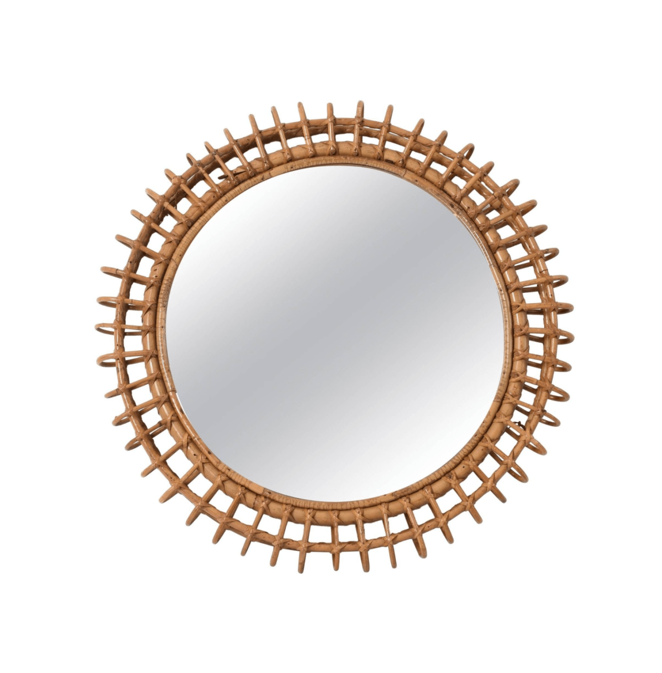 Round Italian Rattan Wall Mirror Attributed to Albini, 1970s, Mid-Century Modern 1