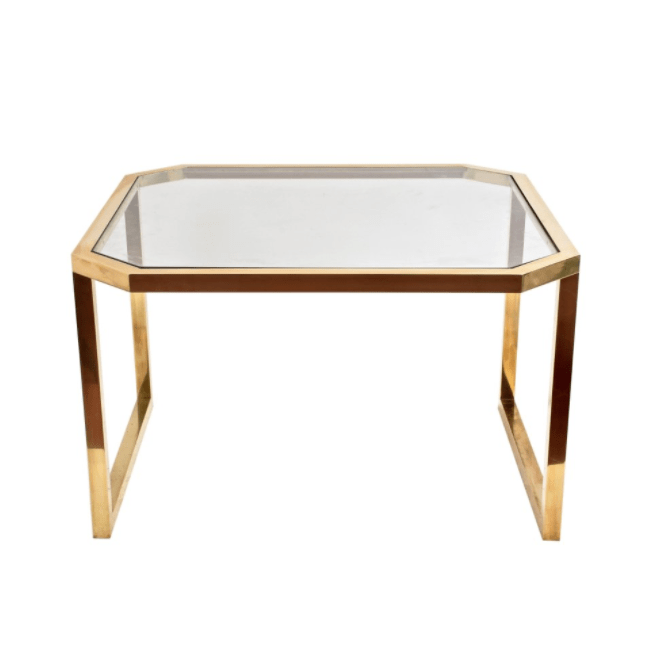 Ottagonale da tavolo in ottone e vetro, Italia, anni '70, metà secolo moderno