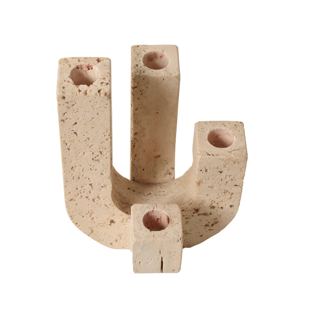 Candelabro in stile Mangiarotti in marmo travertino, Raymor, Italia, anni '70