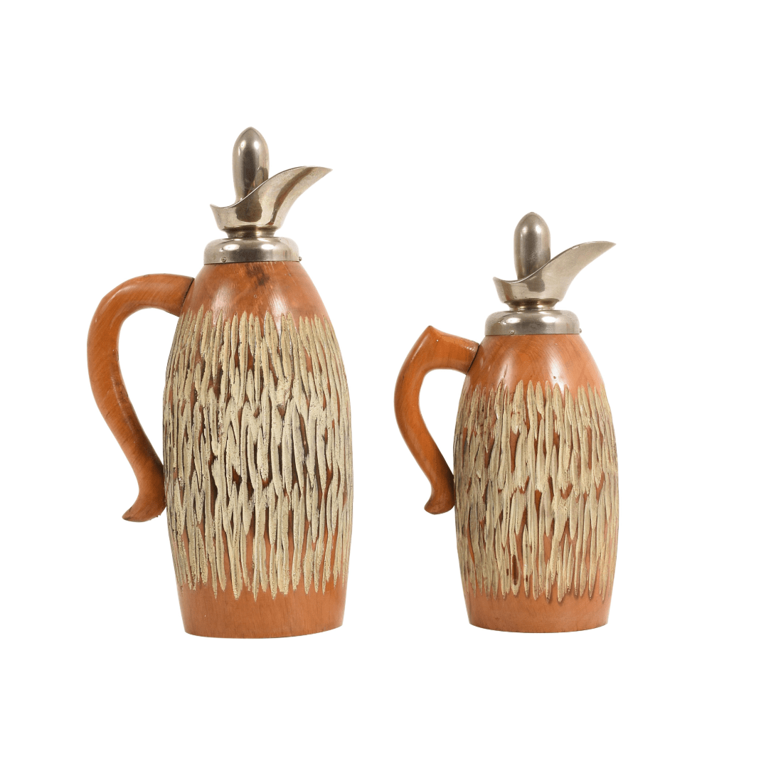 Set di due thermos di Aldo Tura per Macabo, Milano, Italia, anni '50, Legno intagliato