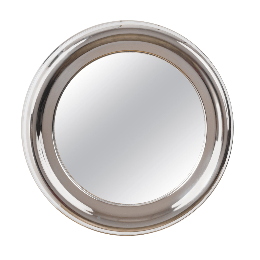 Specchio rotondo, vintage in acciaio, Italia anni '60 moderno, stile Artemide